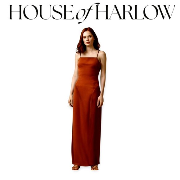 House Of Harlow 1960 Satin Maxi Dress XS Rust - Picture 1 of 9
